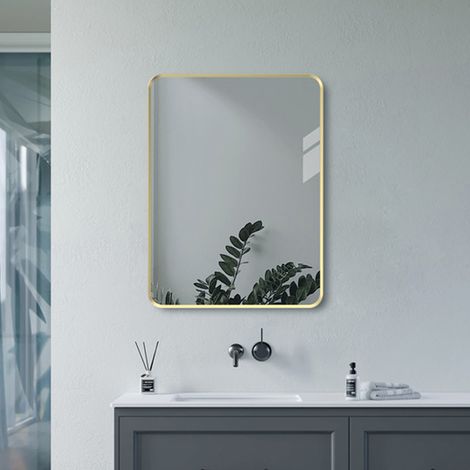 Signature Olivia Rectangular Bathroom Mirror 800mm H x 600mm W - Brushed Brass (1/4)