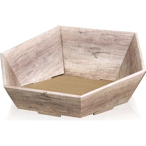 25 x Präsentkorb Geschenkkorb 380x340x75/130 mm Holzoptik Creme Braun (1/3)