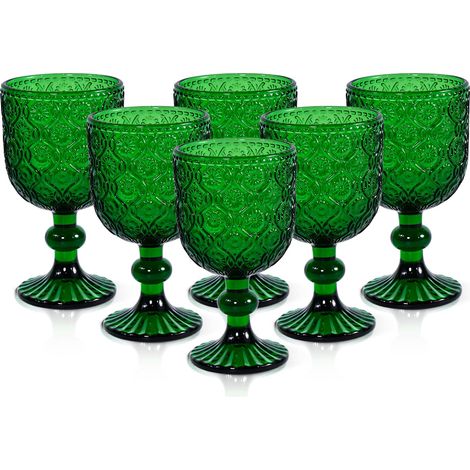 Lot de 6 verres à vin vintage vert chrétien - 350 ml - Verre en cristal avec motif gaufré - Passe au lave-vaisselle - Rose - Ambre (1/5)