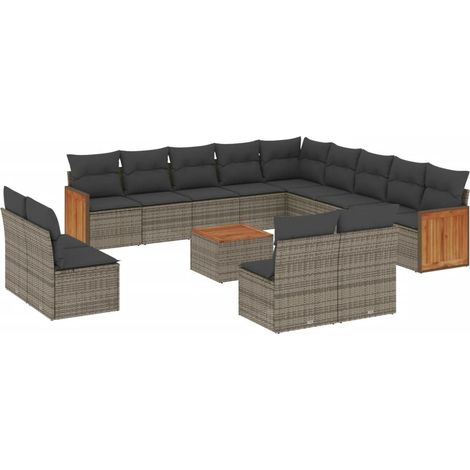 Maison Exclusive - Set Divani da Giardino 14pz con Cuscini in Polyrattan Grigio (1/3)