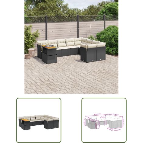 The Living Store 10-tlg. Garten-Sofagarnitur mit Kissen Schwarz Poly Rattan - Gartenmöbel - Sofagarnitur - Rattan Möbel - Outdoor Möbel - Esszimmerset (1/3)