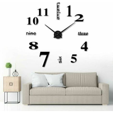 3D-Wanduhr zum Selbermachen, geräuschlose Wanduhr, große 3D-Wanduhr, modernes Design, Acryl, Wanduhr für Büro, Wohnzimmer, Schlafzimmer – Schwarz, 70–90 cm (1/5)