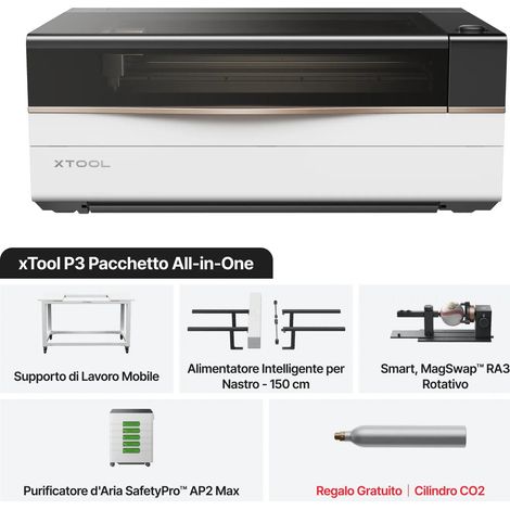 XTOOL Incisore Laser CO2 P3 80W Max Bundle con Stand, Conveyor, RA3 e AP2 (1/5)
