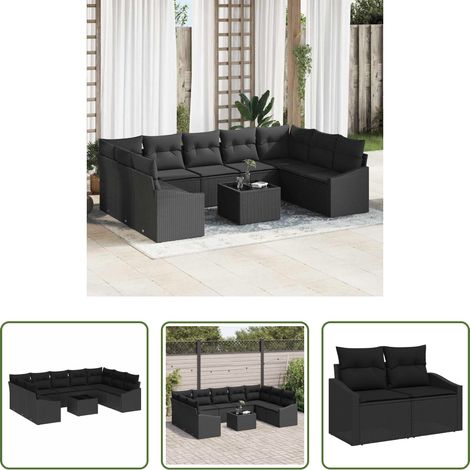 vidaXL Poly Rattan - Sofa Set mit Kissen 10 pcs Schwarz Poly Rattan (1/5)