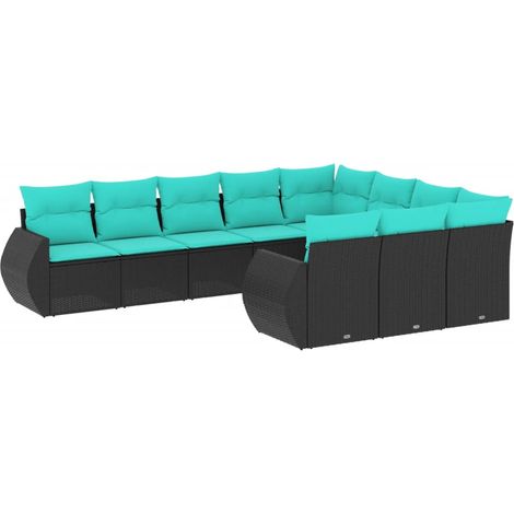 Maison Exclusive - 10-teiliges Gartensofa-Set mit Kissen, schwarz
