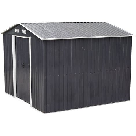 Vente-Unique – Abri de jardin en métal galvanisé gris 6,6 m² – 2 portes coulissantes – Grilles d'aération pour ventilation – Montage facile