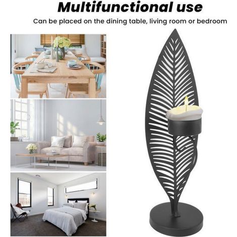 Bougeoir - Forme De Feuille - En Fer Forgé - Design Nordique - Pour Intérieur - 1 Pièce (1/5)