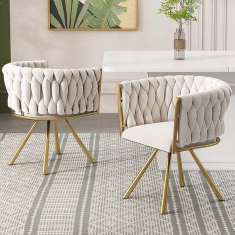 MEUBLIV Lot de 2 chaises de salle à manger 59x54x72 cm beige et doré, pivotantes 360° (1/5)