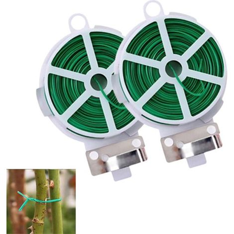 Fil de jardin vert – Lot de 2 rouleaux de 50 m – Fil d'attache réutilisable pour plantes – Avec coupe-fil intégré – Pour fleurs, tomates, jardinage et organisation des câbles (1/5)