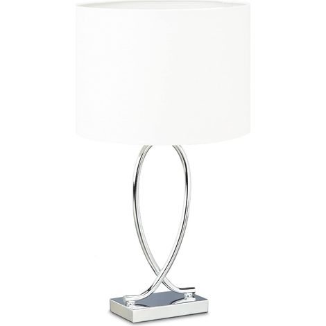 Table argenté Abat-Jour Rond Lampe de Chevet Moderne Design Fer HxlxP: 51 x 28 x 28 cm, Blanc, Caoutchouc, 40 W, 28 x 28 x 36 cm (1/5)