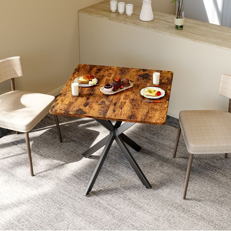 Tavolo quadrato industriale 80x80x75 cm, piano effetto legno marrone, gambe nere, REDOM (1/5)