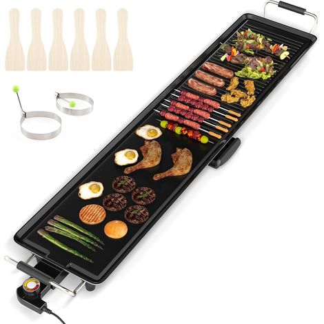 COSTWAY 1800W Griglia Elettrica, Griglia Antiaderente da Banco con Temperatura Regolabile, Termostati e Vassoio di Sgocciolamento, per Interni e per Esterni (100 x 22 cm) (1/5)
