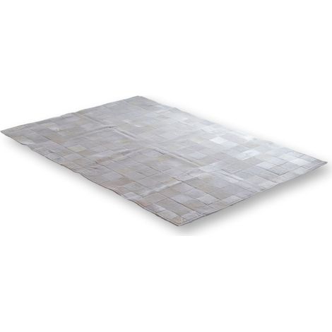 Tapis Patchwork en Cuir Gris Élégant et Texturé - Blanc crème (1/5)