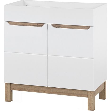 Möbelunterschrank ERMANO – Helles Eichenholz und Hochglanz Weiß – 80x84 cm – 1 Tür – Zum Aufstellen
