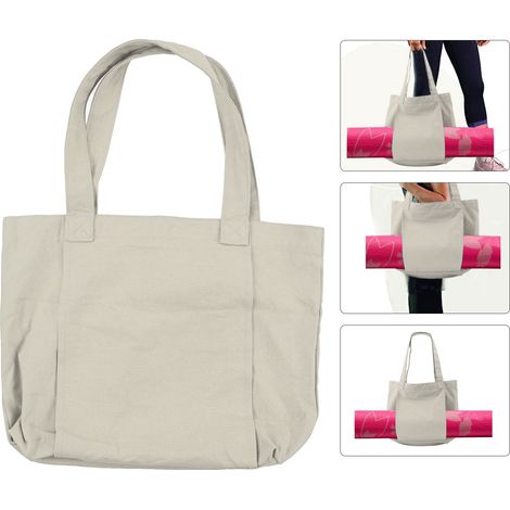 Sac de Yoga Grand Capacité, Tissu Toile Léger et Folding Sac pour Tapis de Yoga avec Poche Zip Interior pour Gym Sport Extérieur Beige (1/5)