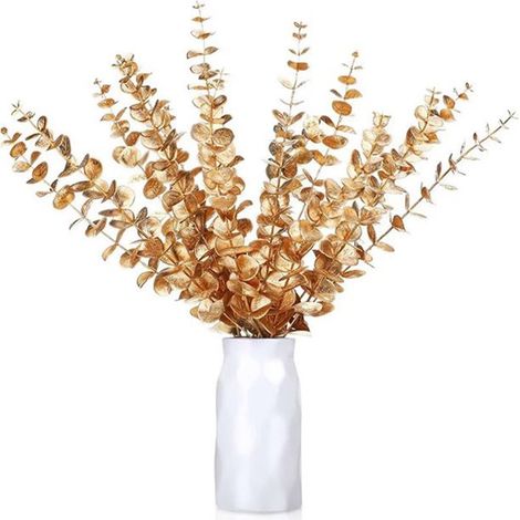 Feuilles D'Eucalyptus Artificielles - 24 Tiges En Plastique Avec Finition Poudrée Vert Naturel - Décoration Intérieure Maison Mariage Centre De Table Arrangement Floral - 24 Pièces (1/4)