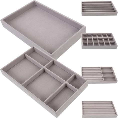 Organisateur de Bijoux Plateau de Rangement Élégant en Flanellette Empilable pour Boucles D'oreilles, Colliers et Bagues pour Tiroir ou Boutique (1/5)