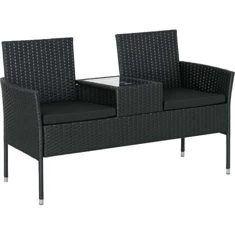 Divanetto per Esterni 2 Posti con Tavolino da Caffè, in Acciaio e Rattan PE, 137x59x82 cm, Nero