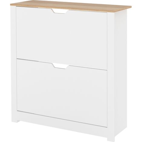Levede Shoe Cabinet White Narrow Flip Drawers Adjustable Shelves Storage Cabinet