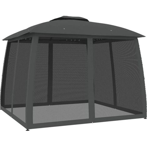 Le pavillon est doté d'un toit à double paroi et de murs en treillis métallique anthracite. (1/5)