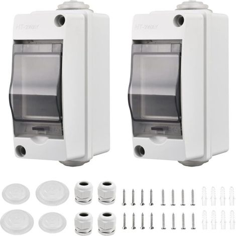 2 Pièces Coffret Electrique Etanche Petit, Coffret Electrique Etanche Exterieur IP65 2 Modules, Avec 2 Connecteurs, pour une Utilisation à l'extérieur, dans les Jardins, Sites Industriels (1/4)