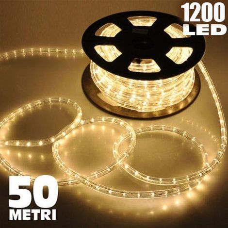 TrAdE Shop Traesio - Tubo Luminoso 1200 Led 50 Mt Bianco Caldo Uso Esterno Controller 8 Giochi Luce - (1/2)