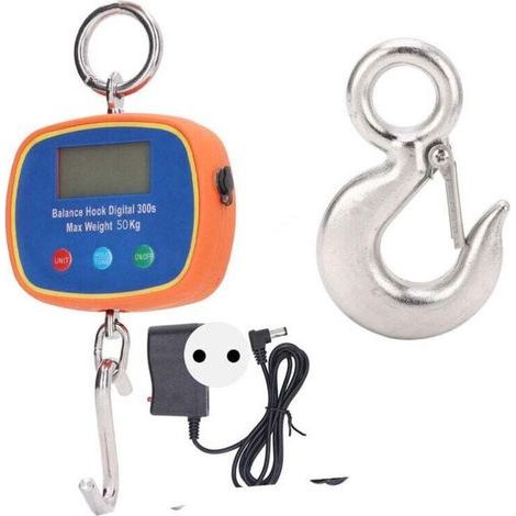 Balance à crochet électronique double face avec écran LCD, balance suspendue pour grue industrielle portable 50 kg/100 LB 90-240 V prise UE + crochet à chape en acier inoxydable, roulement 2T, croche, (1/5)