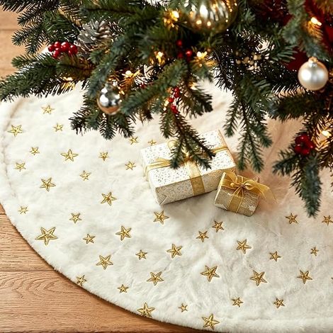 Decorazione Copri Base Albero di Natale Gonna Bianca Stelle (1/3)