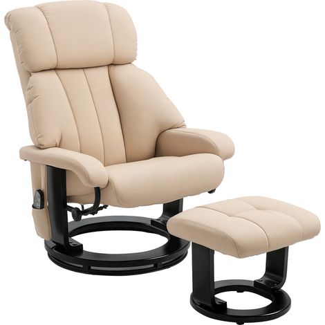 HOMCOM Relaxsessel mit Hocker, drehbarer Fernsehsessel mit Massagefunktion, Liegefunktion, Massagesessel mit Fernbedienung, Seitentasche, Ruhesessel aus Kunstleder für Wohnzimmer Cremeweiß (1/5)