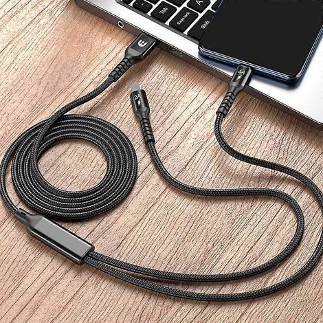 Câble de charge USB 66 W, gaine en nylon tressé, avec répartiteur USB vers Type C et USB 5 broches. (1/4)