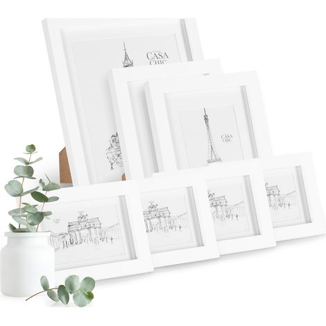 Casa Chic Bilderrahmen 7er-Set, Bilderrahmen für Kinderzeichnungen, Urkunden & Fotos, Holz-Bilderrahmen mit Glas, Fotorahmen im Hoch- oder Querformat für Zuhause & Büro, Rahmen mit Passepartout