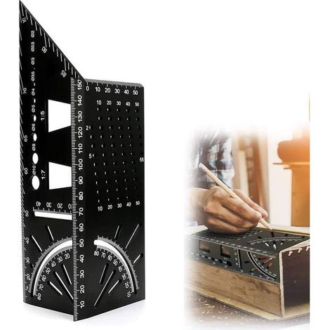 Règle D'Angle - Règle De Charpentier En Alliage D'Aluminium - Pour Mesure 3D Bois Et Métal - 45° Et 90° - 1 Pièce (1/5)