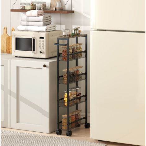 Meuble rangement desserte roulante 5 niveaux noir OKMYHOME (1/4)
