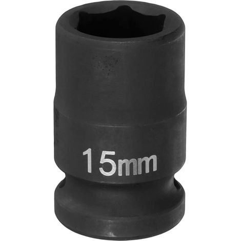 Douille à Choc 6 Points 15mm Douille Métrique 1/2" Entraînement Carré 1.5" (38mm) Long Douilles Hexagonales pour Écrous d'Axe de Broche en Acier Cr-Mo Phosphaté, Noir (1/5)