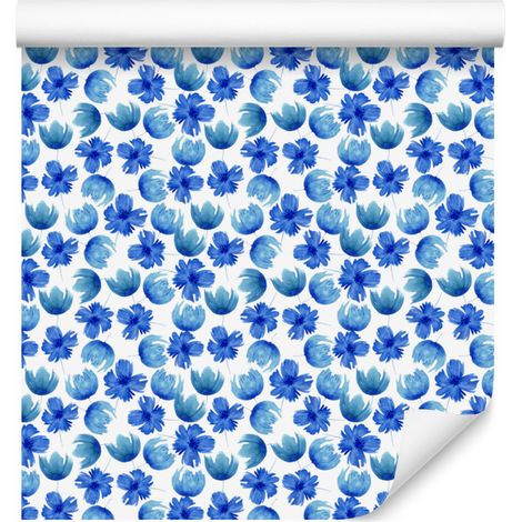 Papier peint bleu myrtille et bleu azur pour salon et chambre 50x1000 cm (1/4)