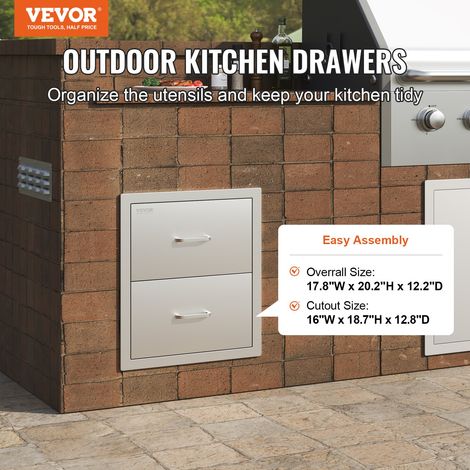 Tiroir Inox de Cuisine 45x31x51 cm Double Espaces de Rangement Commode de Rangement en Acier Inoxydable avec Poignée 2 Tiroirs Inté… (1/5)