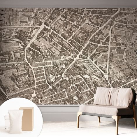 Tapete Vliestapete mit Kleber modern - Wanddeko für Küche - Klebefolie Wand - luxus Look Städtisches Labyrinth 312x219 cm (1/5)