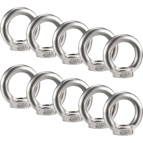 Lot de 10 écrous à œil M6 - En acier inoxydable 304 - Filetage - Écrous à œillets - Matériel - Œillets pour soulever des accessoires
