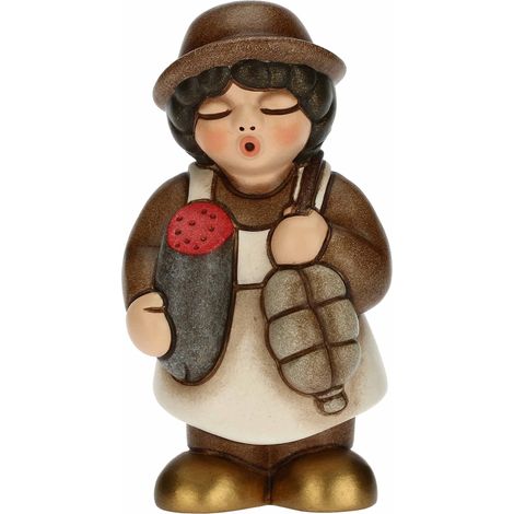 THUN - Presepe 2022 - Statuina Presepe Salumiere in Ceramica Decorata a Mano, Versione Vestito Marrone - Linea Presepe Classico - 4,3X4,5X8 cm h (1/4)