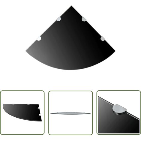 The Living Store Étagère de coin avec supports chromés Verre Noir 45 x 45 cm - Étagère Murale - Étagère D'angle - Rangement Mural - Décoration Murale - Étagère Noir (1/5)