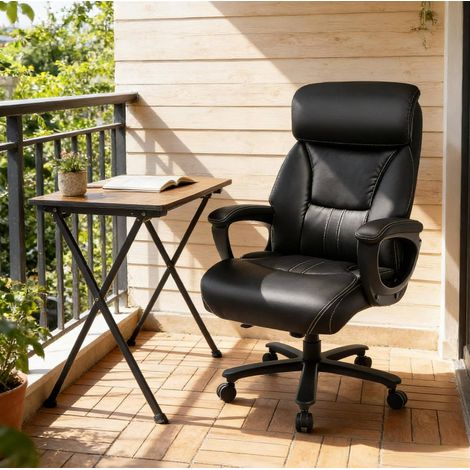 Chaise de bureau en PU noir 86 x 72 x 127 cm avec appui-tete reglable, soutien lombaire et bascule 15° (1/5)