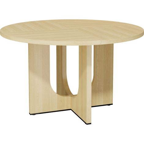 Table à manger ronde en MDF, Ø 120 cm, pour 4-6 personnes, finition couleur chêne (1/5)
