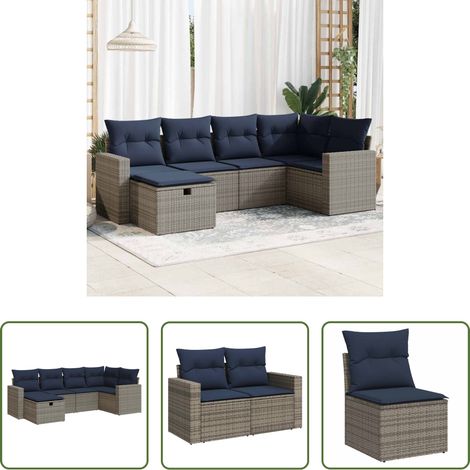 vidaXL Canapé en résine - Salon de jardin 6 pcs avec coussins gris résine tressée (1/5)