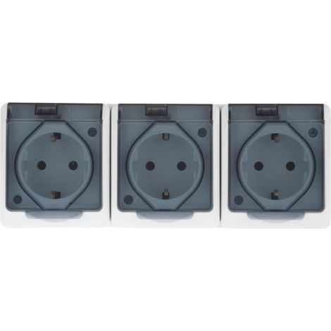 Hermes Hermetische Dreifachsteckdose mit/mit Schuko-Stecker und Rauchschutzklappe 16A IP44 weiß 0326-01