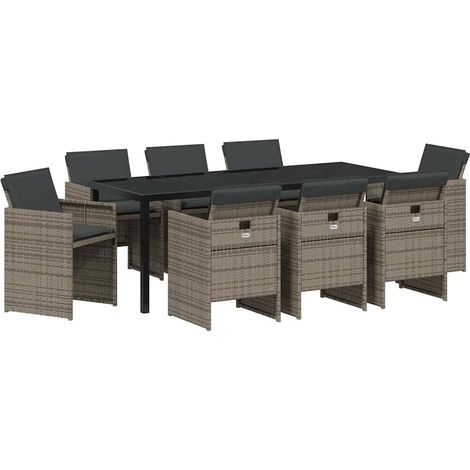 Maison Exclusive - Set da Pranzo per Giardino con cuscino 9 pcs Grigio polyrattan
