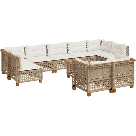 Maison Exclusive - Set Divano da Giardino 10 pz con Cuscini Beige in Polyrattan (1/5)