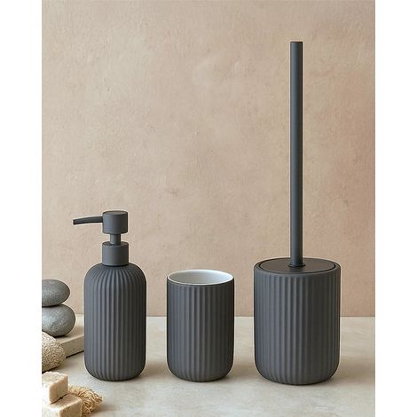 Exagonshop Set accessori bagno in ceramica grigio Color 3pz