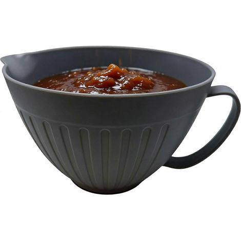 Bol mélangeur multifonction gris, poignées antidérapantes, bec verseur mesure précise, ustensile cuisine cuisson pâtisserie (1/5)