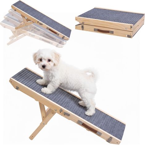 Wooden Dog Ramp, Dog Stairs 4 Steps Adjustable from 24.5cm to 45cm, Dog Ramp with Non-Slip Cushion for Sofa, Car, Bed, Foldable Dog Ramps for (1/5)