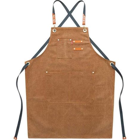 Herren-Arbeitsschürzen aus Segeltuch mit Taschen, verstellbarem Riemen und großen Taschen, Küchenschürze, Braun